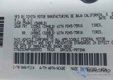2023 Toyota Tacoma Sr5 V6 from USA, damaged, VIN 3TMAZ5CN4PM205553